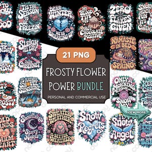 Ensemble PNG hiver, 21 modèles rétro, neige téléchargement numérique, sublimation Cricut, usage commercial, POD, fichiers Art hippie, Style des années 70, ensemble PNG