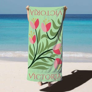 Personalized Beach Towel with Name – Custom Summer Pool Gift for Her, Vacation Must-Have Keepsake