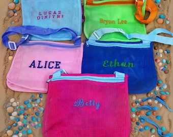 Personalized Seashell Zipper Mesh Back Pack Tote, Embroidered Beach Bag, Monogrammed Backpack Sea Shell Bags,Summer Pool Accessories