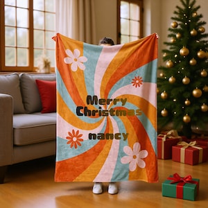 Gepersonaliseerde kerstdeken – flanellen worpcadeau met eigen naam