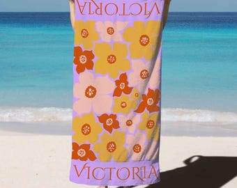 Toalla de playa personalizada: regalo con nombre personalizado para viajes de chicas, damas de honor o vacaciones de verano.