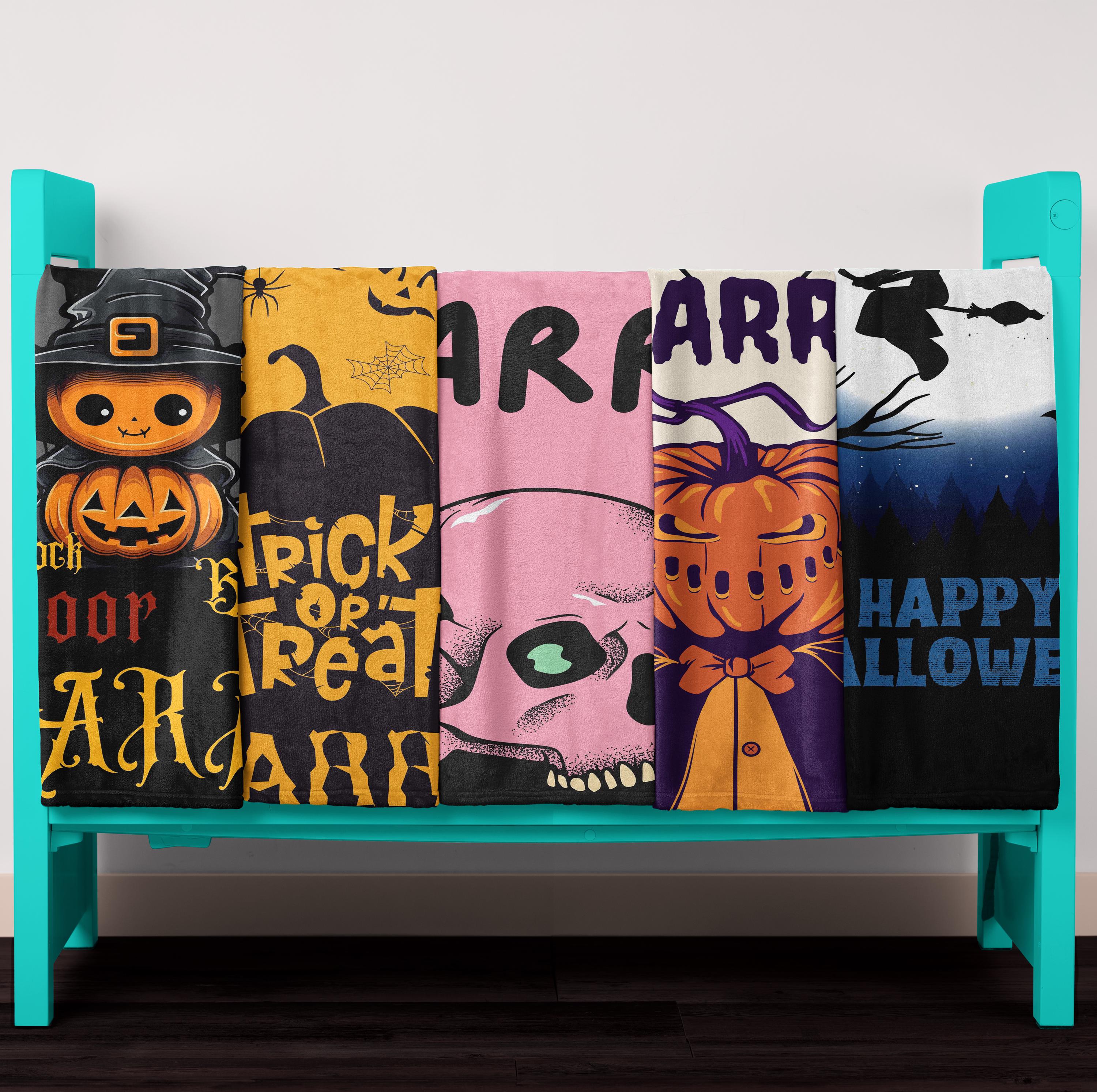 Custom Name Halloween Blanket – Soft Cozy Throw, Spooky Personalized Gift for Kids or Baby, Pumpkin Ghost Design