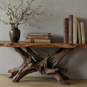 Wabi-Sabi Driftwood Console Table, Live Edge Walnut Entryway Table, Handcrafted Zen Wood Furniture, Rustic Sculptural Hallway Accent Table