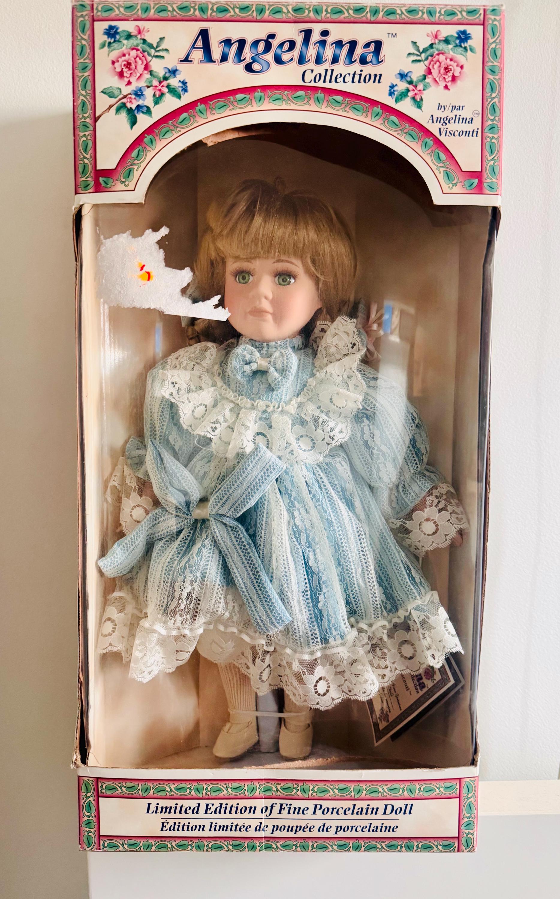 New in Box Vintage Porcelain Doll - Tags Attached - Angelina