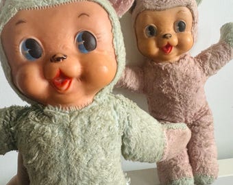 Antique 1950s Rubber Face Teddy Set - NO TAGS