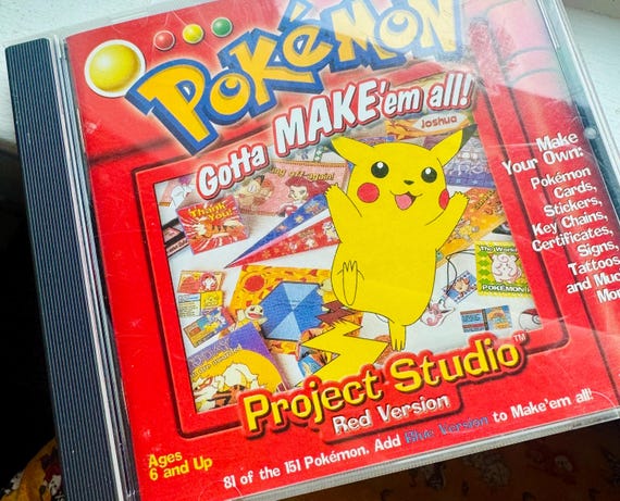 Pokémon Project Studio Red Version Software CD for Windows PC, Vintage 1999 Desktop Computer Game - Photo/Image/Graphics Editing