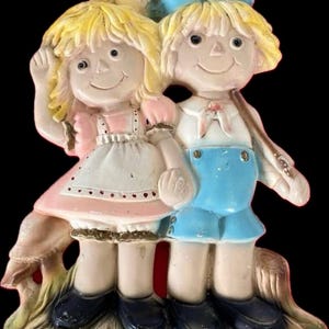 Vintage wandplaquette jaren 70 Raggedy Ann & Andy - hangend gipskrijt, retrodecor, nostalgie