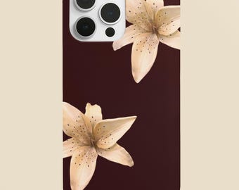 Dark red trendy floral phone case with cute chic aesthetic ivory tiger lily flowers it girl magsafe iphone case 16,15,14,13