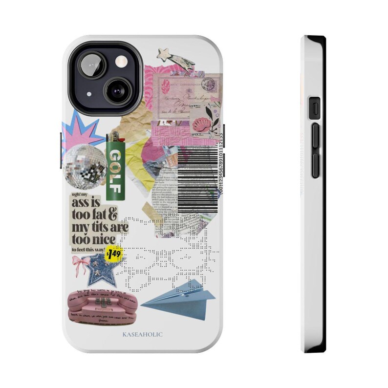 White Y2k aesthetic cute phone case with chic pink hello kitty print and trendy coquette vintage design magsafe iPhone case 16,15,14,13 image 5