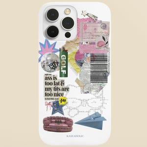 White Y2k aesthetic cute phone case with chic pink hello kitty print and trendy coquette vintage design magsafe iPhone case 16,15,14,13 image 4