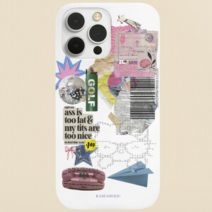 White Y2k aesthetic cute phone case with chic pink hello kitty print and trendy coquette vintage design magsafe iPhone case 16,15,14,13 image 2