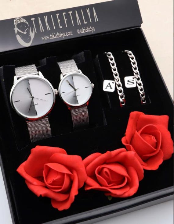 Couple Watch Wrist Luxury Rose Box CK Model Silver Couple Watch
