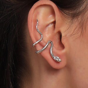 Women's Antique Silver Plated Compression Model Snake Shaped Cartilage Earring & Earcuff- Perfect Gift for Wife,Women,mom , Present for Her