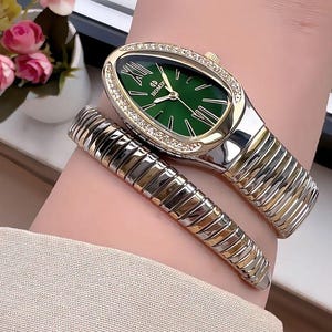 Special Boxed Snake Women's Wristwatch Waterproof Steel Strap + Bracelet present gift for her,wife,girlfriend