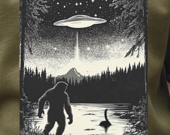 Bigfoot Sweatshirt, Loch Ness Monster, Sasquatch Shirt, Funny Bigfoot Shirt, Hiking Shirt, Yeti Shirt,, Ufo Shirt, Alien Shirt Cryptozoology