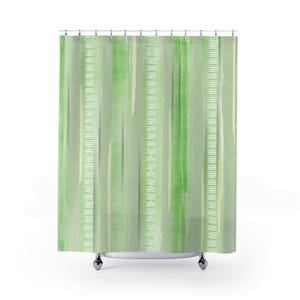 Modern Green Stripe Shower Curtain, Minimalist Bath Decor, Eco-Friendly Bathroom Accessory, Nature-Inspired Gift, Vibrant Home Makeover