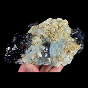 Natural Aquamarine and Mica Flakes and Clausthalite, Mineral Specimen:Xuebaoding,Sichuan
