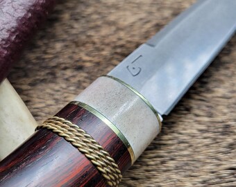 Hand-Forged High-Carbon Steel Knife, Rosewood & Antler Handle