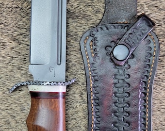 Hand-Forged Bowie Knife,  ShKh15 Carbon Steel, Deer Antler & Walnut Handle
