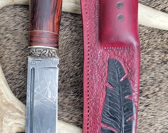 Hand Forged Knife “Golden Eagle” – 52100 Steel, Sheepsfoot Blade, Rosewood Handle, Leather Sheath