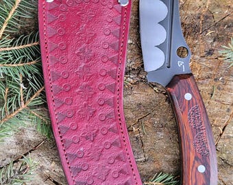 Hand Forged Camp Knife – 1095 Steel, Rosewood Handle, Leather Sheath