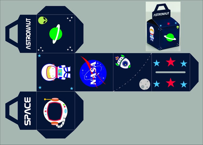 Box to Build Space, Astronaut, Ship, Planets, Stars, Aliendigital Art ...