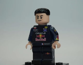 Figur Isack Hadjar Red Bull F1 - Minifigur LEGO® Custom Impression UV, Cadeau Fan Formule 1, Pièce de Collection Faite Main