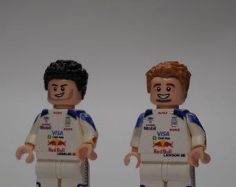 Konvolut 2 Figuren Racing Bulls F1 - Lawson & Lindblad - Minifig LEGO® Custom Impression UV, Cadeau Fan Formule 1 Fait Main