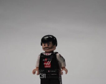 Figur Esteban Ocon Haas F1 - Minifig LEGO® Custom Impression UV, Cadeau Fan Formule 1, Pièce de Collection Faite Main