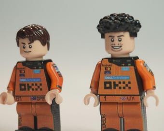 Lot 2 Figuren McLaren F1 - Norris & Piastri - Minifigur LEGO® Custom Impression UV, Cadeau Fan Formule 1 Fait Main
