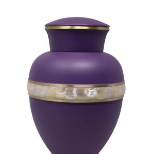 Purple Pearl Brass Cremation Urn for Adult Human Ashes - Memorial, Funeral, Burial, Cemetery, or Home Decor Urn