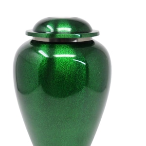 Engraved Emerald Green Brass Cremation Urn for Adult Human Ashes - Handmade Memorial, Funeral, Burial, Cemetery, or Home Decor Urn