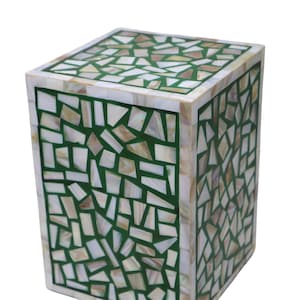 Green Mosaic Pearl Cremation Box Urn for Adult Human Ashes - Memorial, Funeral, Burial, Cemetery, or Home Decor Urn