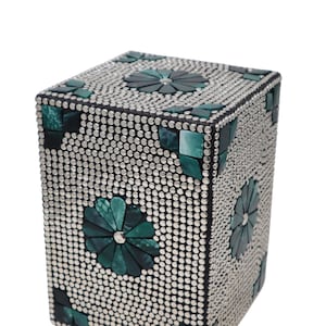 Studded Flower Urn For Ashes - Adult Cremation Urn  - Green Flower and Silver Stud Memorial, Home Decor, Cemetery, Burial, Funeral Urn