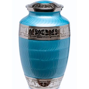 Bahama Blue Brass Cremation Urn for Adult Human Ashes - Memorial, Funeral, Burial, Cemetery, or Home Decor Urn