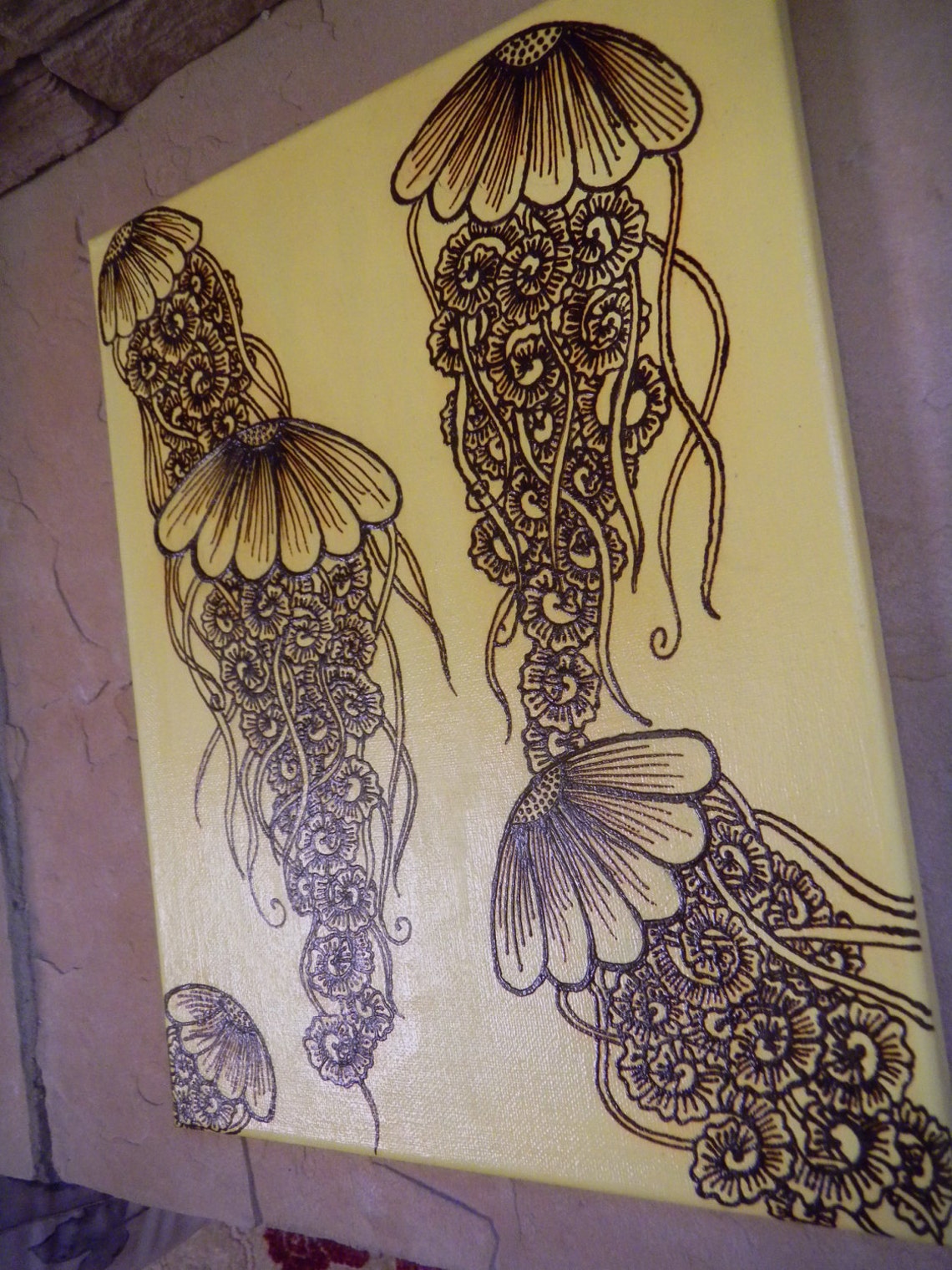 Jellyfish Acrylic Mixed Media Painting With Henna Design Etsy