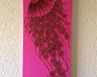 Acrylic Painting Jellyfish Swirls, Hand drawn henna art, original, one of a kind, Ready to Ship