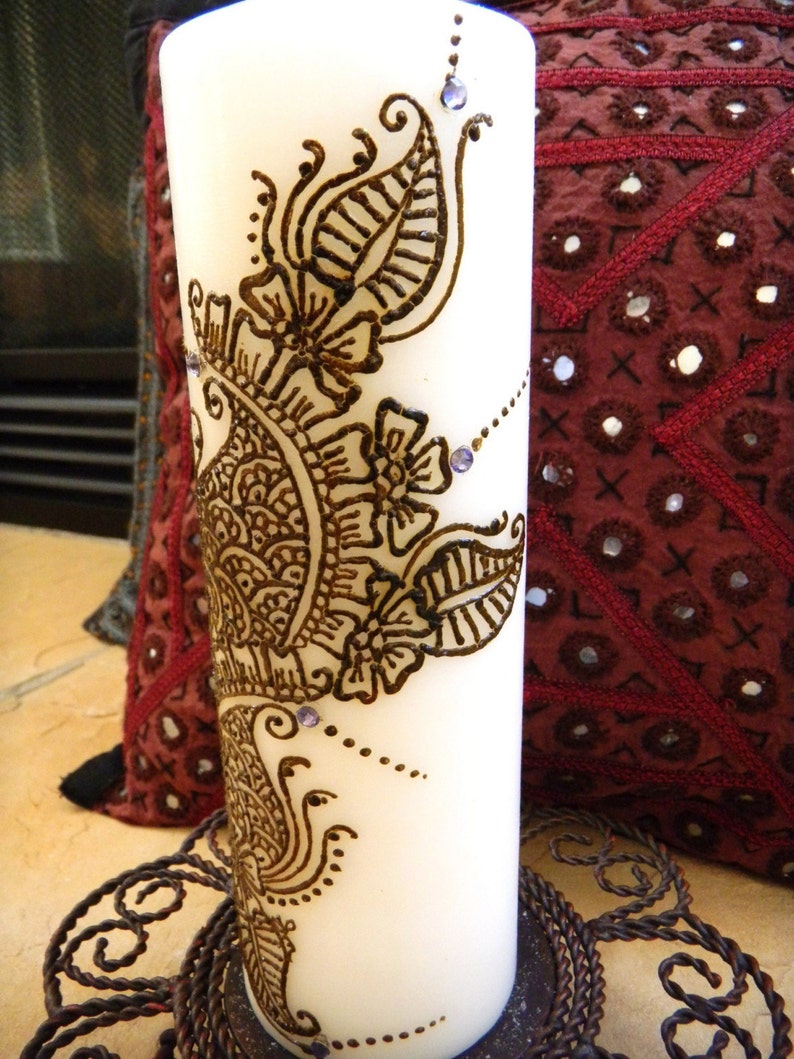 Henna Candle Has Henna Design and Swarowski Crystals One of Etsy