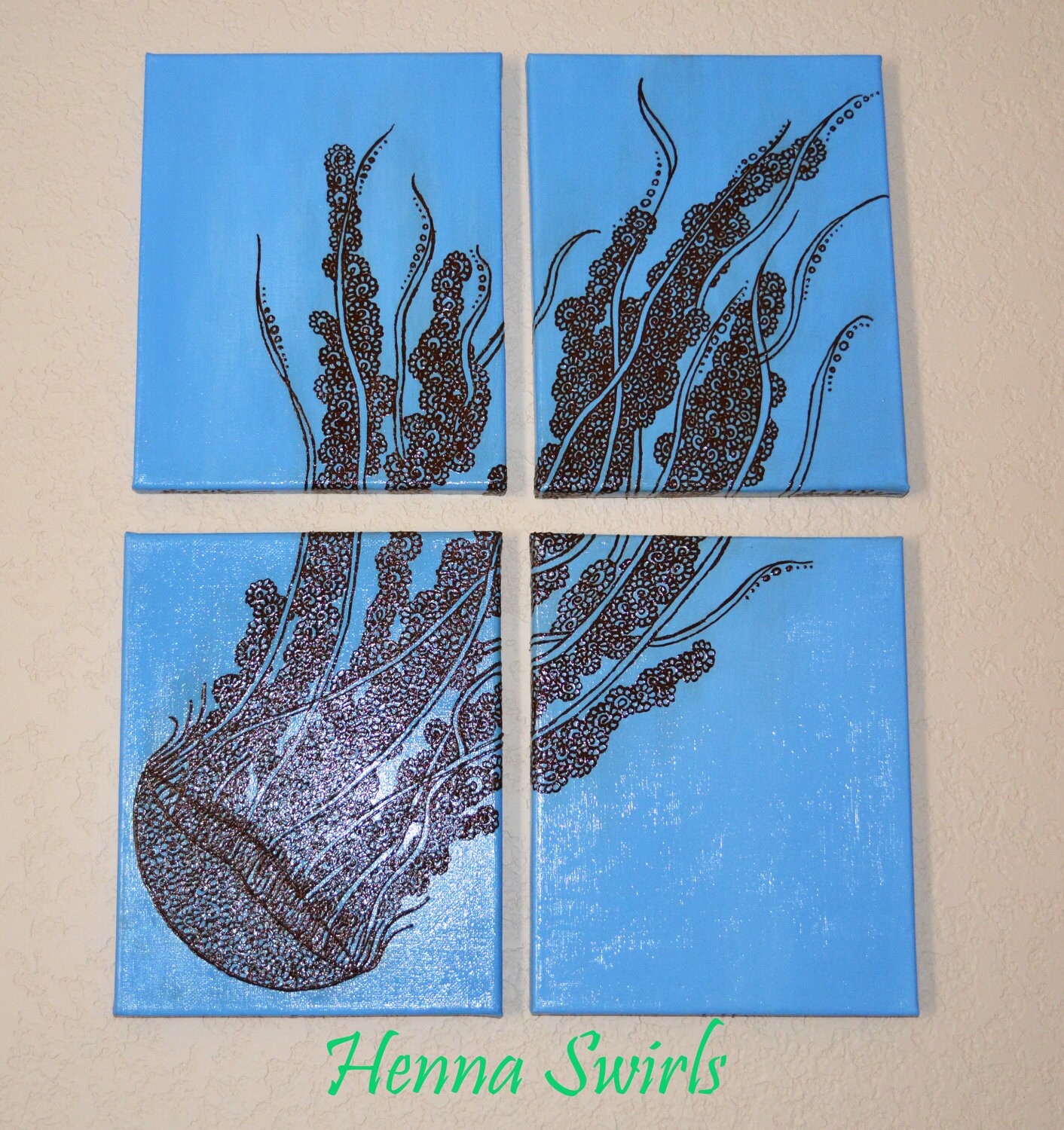 Jellyfish Original Painting Henna Art Mixed Media Painting Etsy