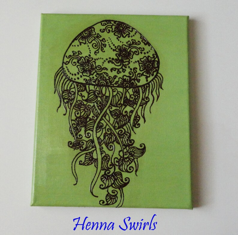 Jellyfish Acrylic Painting Henna Art Mixed Media Painting Etsy