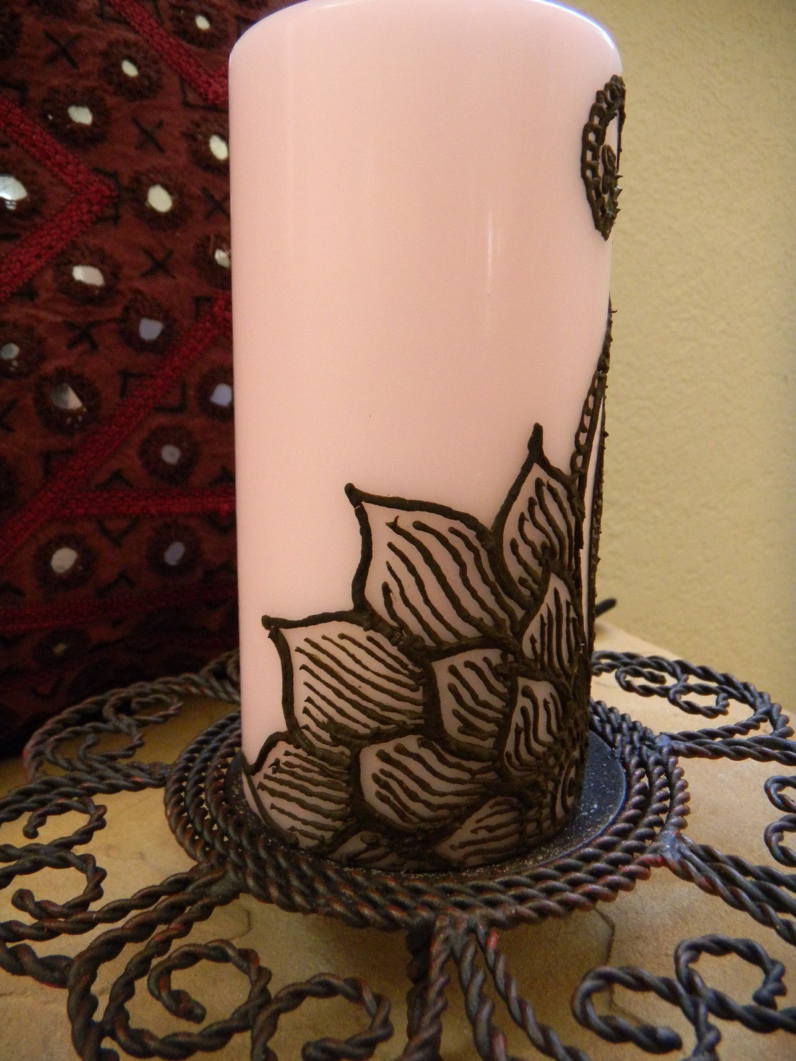 Henna Candle Florishing Beauty Design One of a Kind Etsy