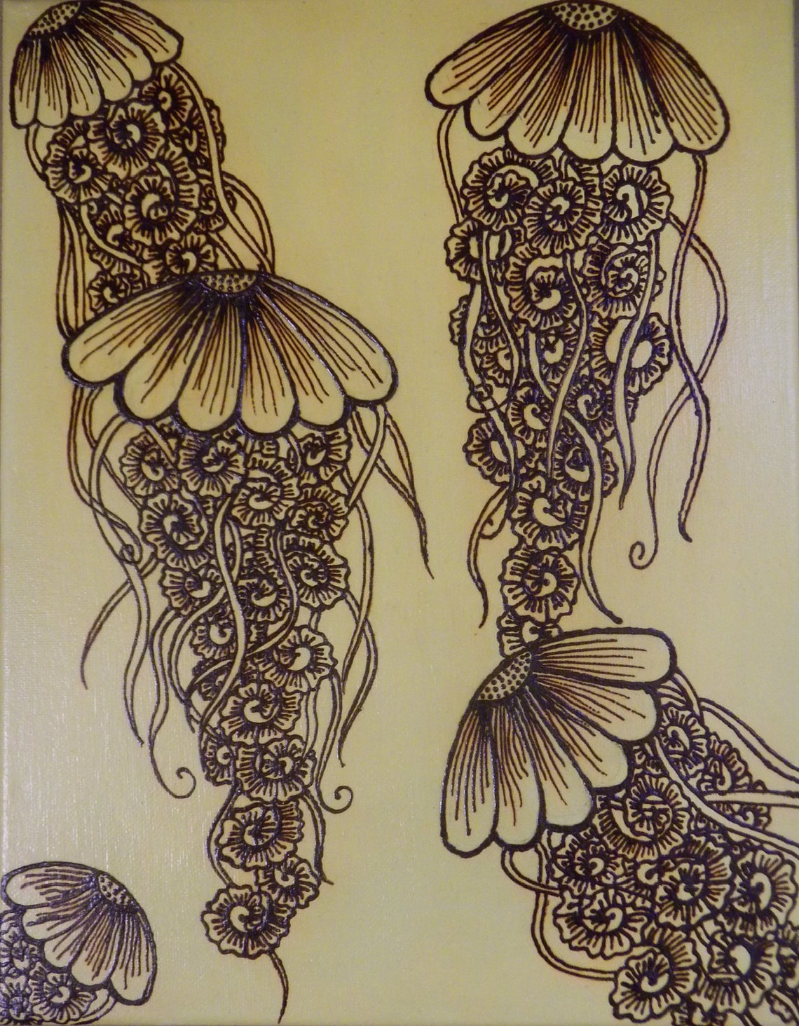 Jellyfish Acrylic Mixed Media Painting With Henna Design Etsy