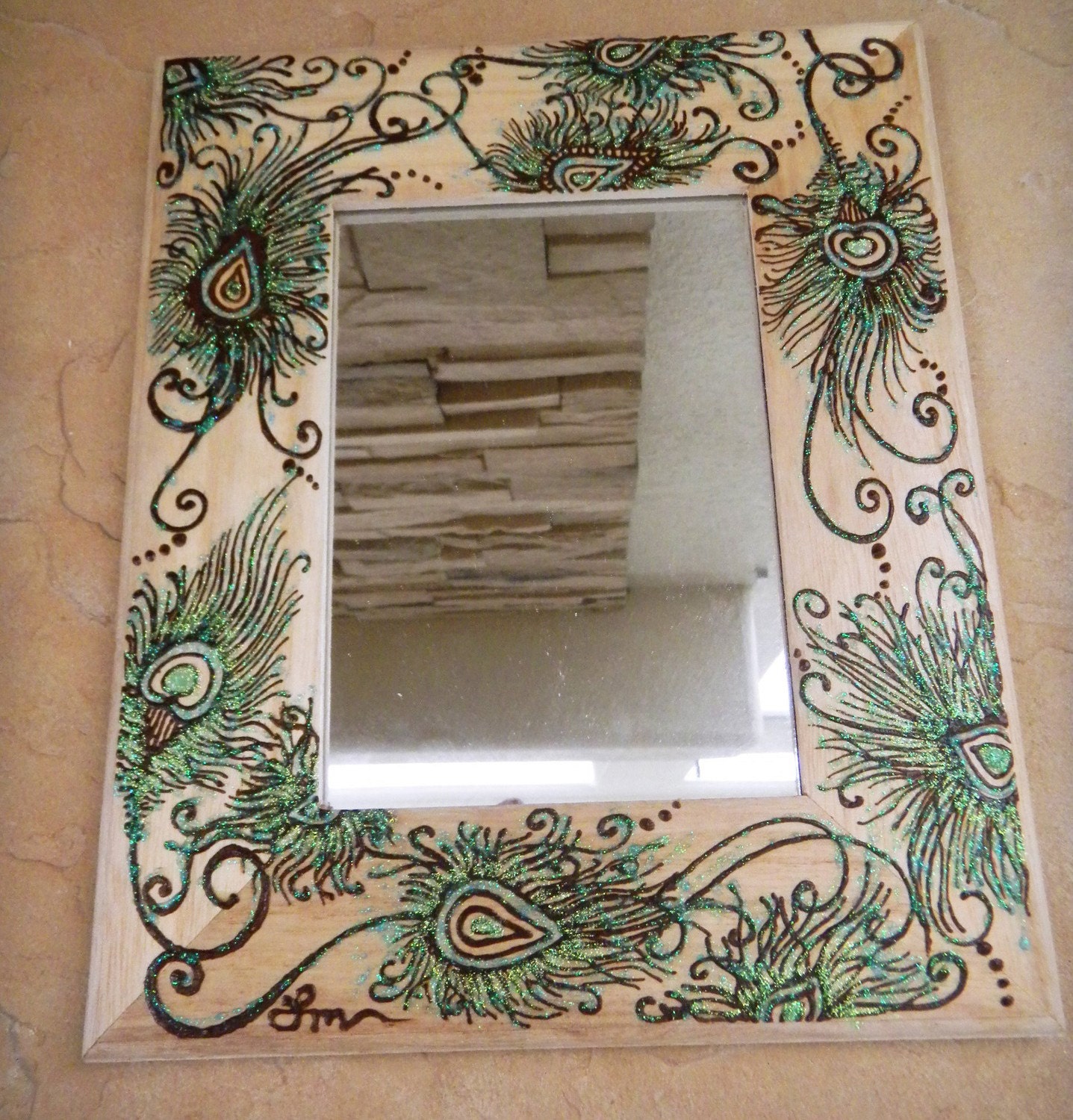 Mirror With Peacock Feathers Henna on Mirror A Moment to - Etsy UK