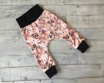 Baby Pants, Harem Pants, Baby Joggers, Cotton Pants, Baby Animals on Pink