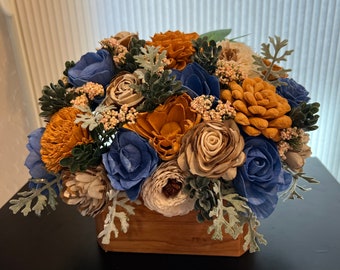 Sola Wood Flower Arrangement,  Gold and Blue, Ready to Ship