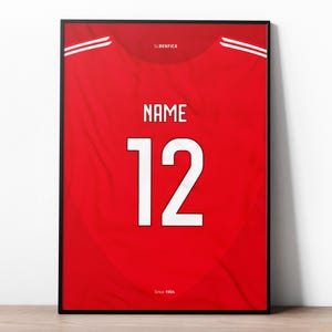 Benfica Custom Jersey, Football Prints, Soccer Poster, Soccer Wall Art, Boys Room Decor, Custom Football Jersey, Football Gifts For Boys