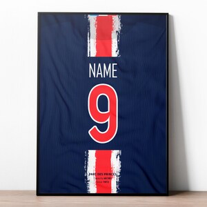 PSG Custom Jersey, Football Prints, Soccer Poster, Soccer Wall Art, Boys Room Decor, Custom Football Jersey, Football Gifts For Boys