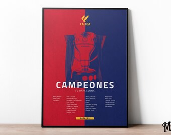 Barcelona Campeones Poster, Football Prints, La Liga Poster, Soccer Wall Art, Boys Room Decor, Sport Poster, Football Gifts For Boys