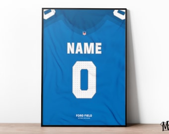 Detroit Lions Custom Jersey, Football Prints, Boys Room Decor, Custom Football Jersey, Football Gifts For Boys, NFL Shirt, Jersey Frame