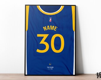 Golden State Warriors-pictogram aangepaste jersey, NBA-poster, basketbalmuurkunst, jongenskamerdecor, gepersonaliseerd NBA-shirt, cadeaus voor jongens, The Dubs